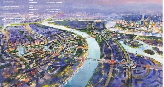 [天津]现代风格生态城规划设计方案文本-现代风格生态城城市设计方案鸟瞰图