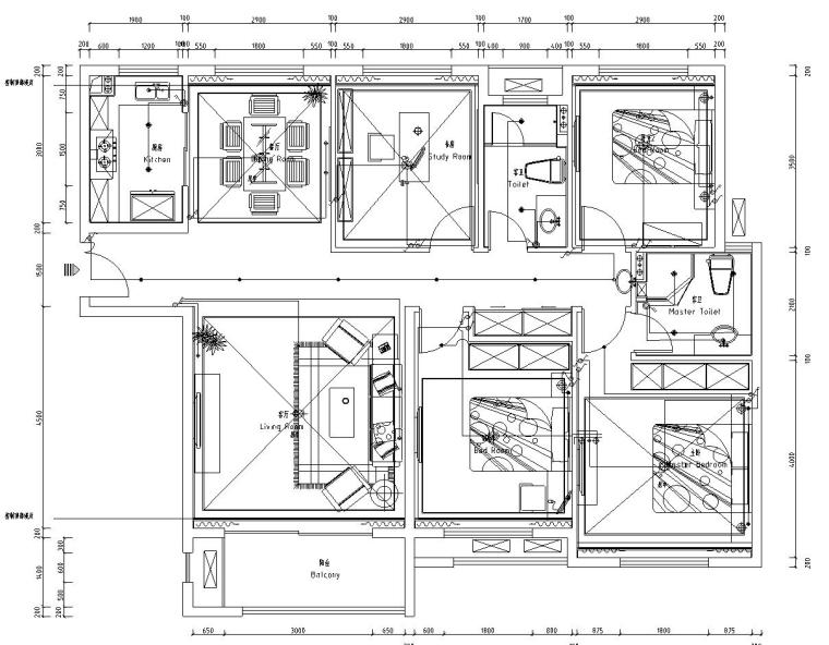 [河南]宏力新村商务广场样板房室内施工图设计(简约风格) -灯控布置图