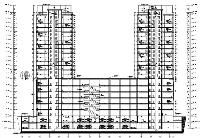 [北京]高层剪力墙结构物流办公中心建筑施工图（含全专业）-高层剪力墙结构物流办公中心建筑剖面图