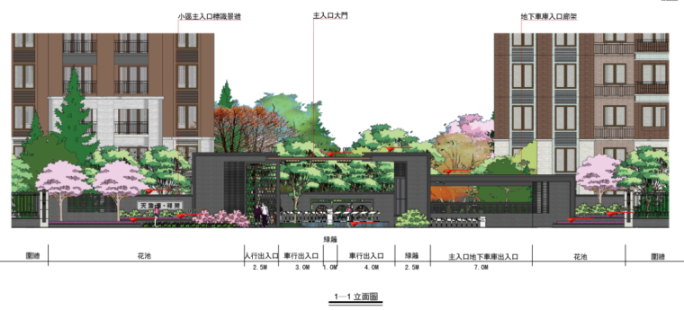 [河南]东方休闲主义居住区景观设计深化方案-主入口立面图