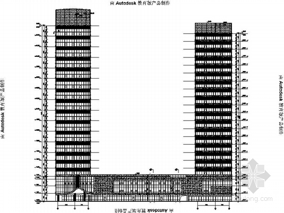 [江苏]现代风格商住楼建筑施工图（含方案文本）-现代风格商住楼建筑施工图立面图