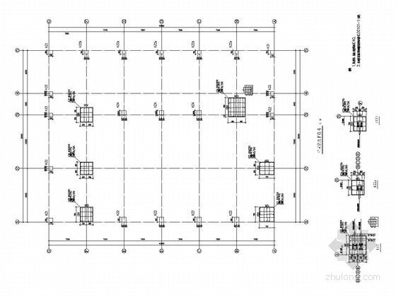 [广东]地上二层框架结构体育馆结构施工图（含建施）-柱定位及配筋图 