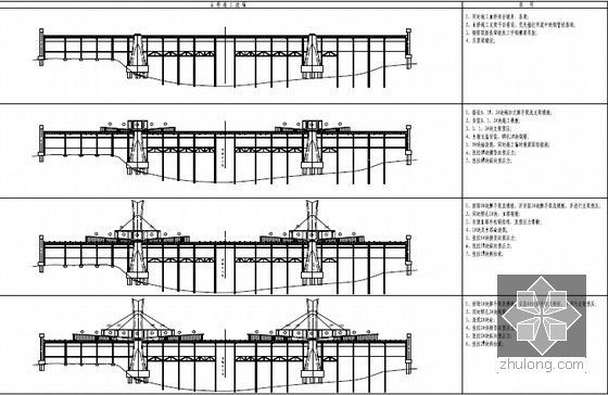 [广西]54.5m宽矮塔斜拉桥三向预应力单箱三室主梁悬臂支架现浇施工方案103页-主桥梁体施工流程图