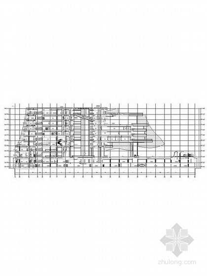 [福建]9层玻璃幕墙办公楼建筑设计施工图（2014年图纸 图纸精细 顶级建筑事务所）-9层玻璃幕墙办公楼建筑剖面图 