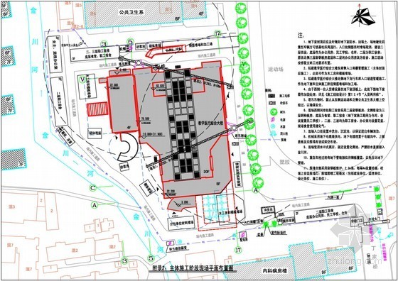 塔吊平面布置示意图资料下载-[江苏]教学医疗综合大楼施工现场平面布置图及进度计划图（16张）