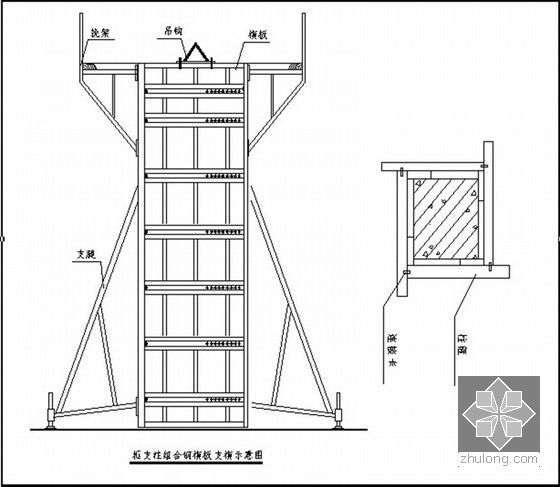 [北京]高层框剪结构办公楼施工组织设计（技术标 288页）-框支柱组合钢模板支模示意图