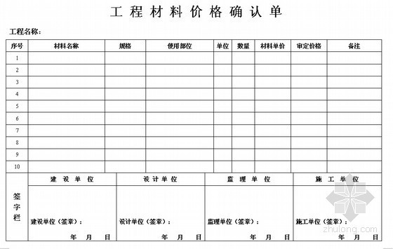 建筑工程材料价格确认单资料下载-[原创]工程材料确认单