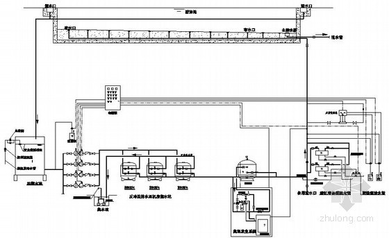 石嘴山某水处理游泳池设备成套图纸-游泳池水处理工艺流程图(逆流式）