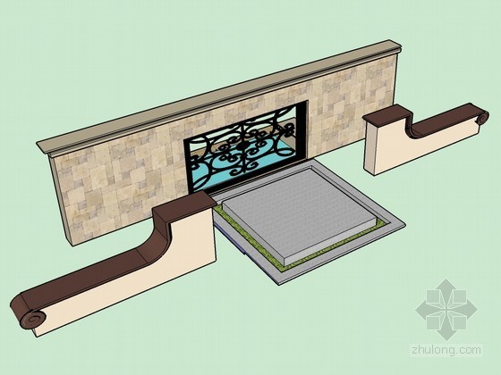 临水村落su模型资料下载-景墙SU模型