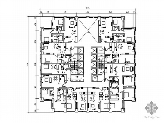 公寓式酒店户型图资料下载-塔式高层一梯九户户型图