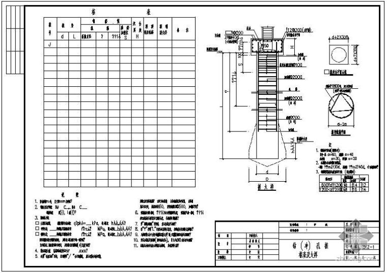 水准点桩资料下载-某钻(冲)孔桩桩表及大样节点构造详图