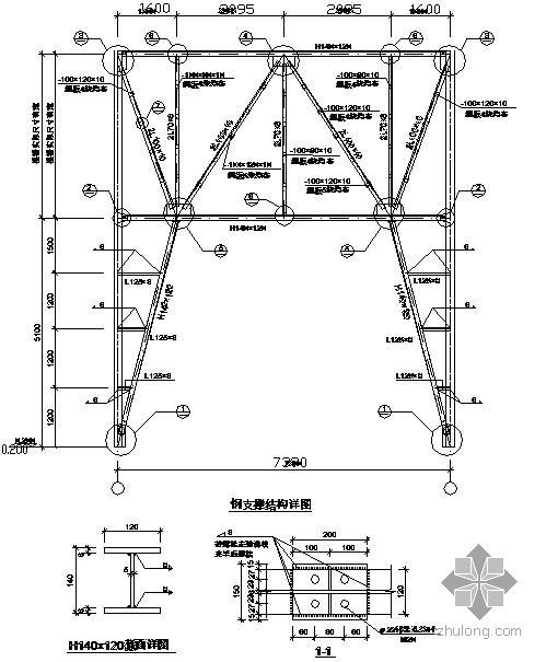 水平钢支撑节点资料下载-某钢支撑结构节点构造详图