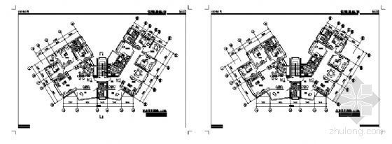 弧型楼梯CAD平面图资料下载-M型户型转角平面图