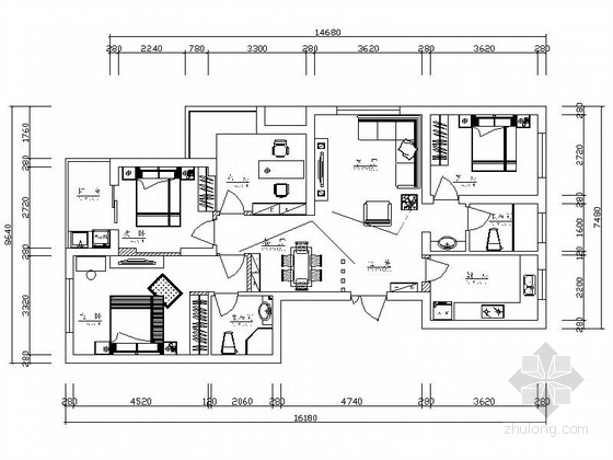现代简约样板间装修案例资料下载-简约现代四居室样板间装修施工图（含效果）