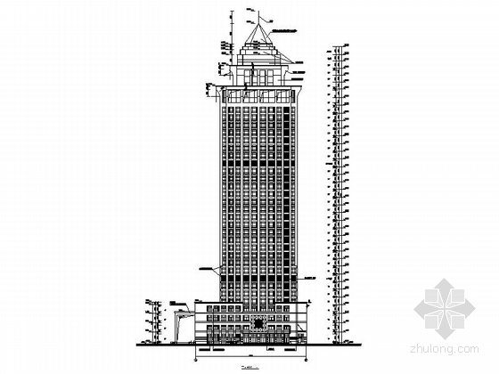 [江苏]三十六层办公楼建筑施工图（含效果图 图纸精细）-三十六层办公楼建筑立面图