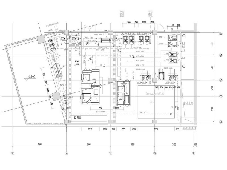 [上海]豪华酒店制冷机房及自控系统设计施工图-制冷机房管道布置平面图.jpg