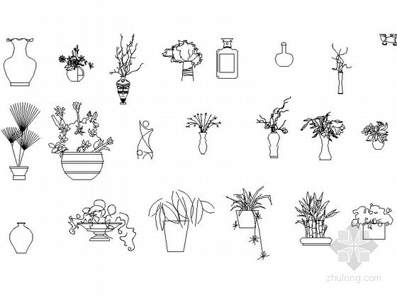 20个中式室内装饰品资料下载-室内装饰植物及装饰品CAD图块下载