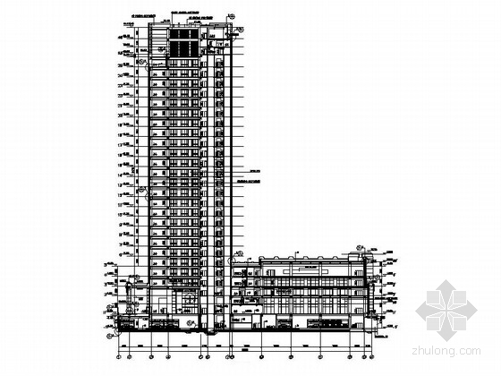 [江苏]25层现代风格行政办公楼单体建筑施工图（知名设计院）-25层现代风格行政办公楼单体建筑剖面图 