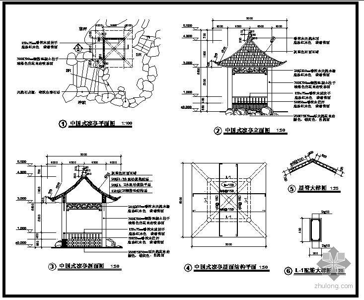 建筑结构节点大样详图资料下载-某中国式凉亭建筑结构节点构造详图