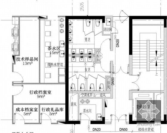 [上海]大型综合性广场给排水消防施工图（东地块 下沉式广场 酒店 办公 湿式自动喷水灭火系统）-卫生间大样图