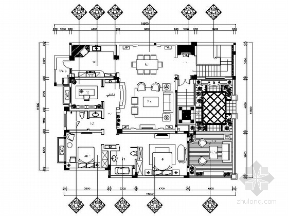 6层洋房平面资料下载-[成都]简欧式叠层花园洋房样板间施工图（含效果）