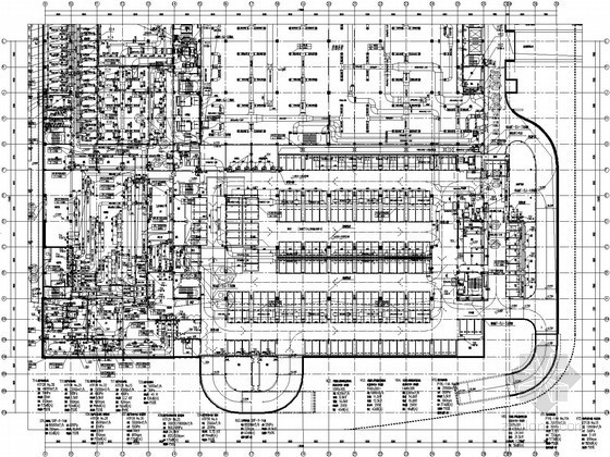 [上海]世博馆暖通空调设计全套施工图纸109张-动力中心及汽车库地下夹层平面通风系统布置图 