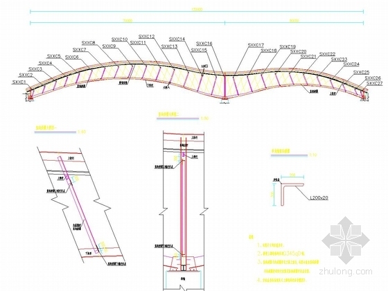 [山东]桥长120m钢桁架结构海鸥形拱桥设计图纸55张-竖向斜撑放样图