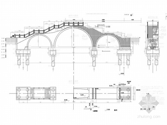 圆拱桥设计图资料下载-[浙江]三跨实腹拱桥施工图（黄金分割）