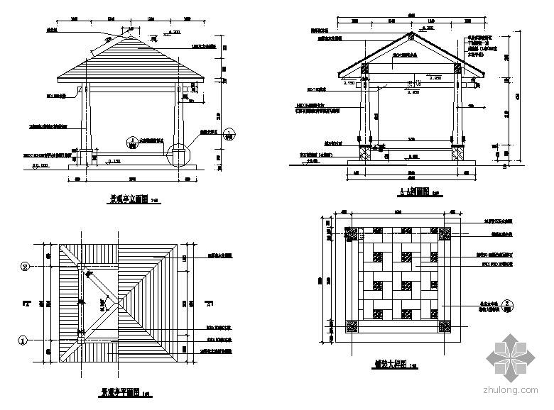 四角攒尖顶亭子结构图图片