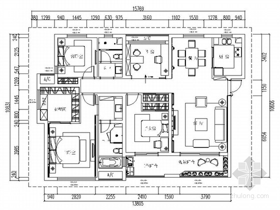 中式小区总平面cad资料下载-[上海]东方意韵现代新中式四居室CAD装修施工图（含效果）