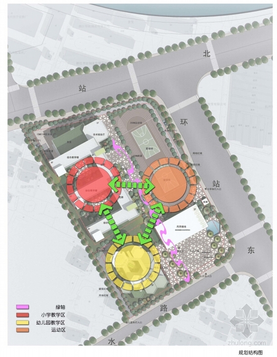 現代風格蜂巢型幼兒園及小學部教學樓分析圖