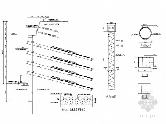 [河南]地下车库排桩+预应力锚索基坑支护施工图（新规范）-排桩+止水帷幕剖面 