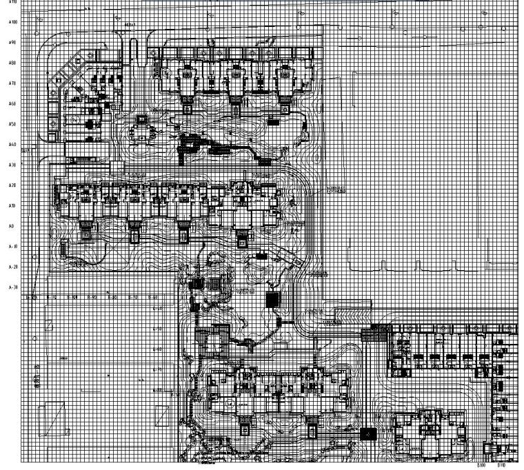 [北京]知名地产东郡居住区北区部分图纸施工图设计（CAD）-北区网格定位总图