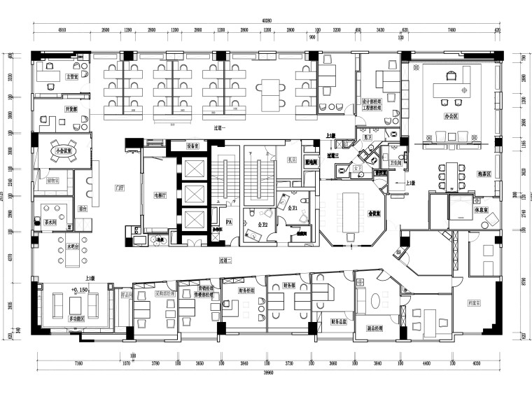 办公前台大样资料下载-某大型房地产公司办公空间装饰施工图设计（附效果图）