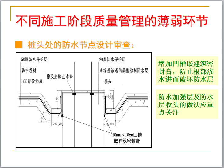 标杆企业工程精细化管理剖析讲义（629页，含图）-桩头处的防水节点设计审查