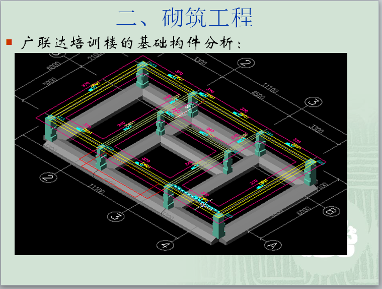 砌筑、门窗、墙柱面建筑工程量编制-广联达培训楼的基础构件分析