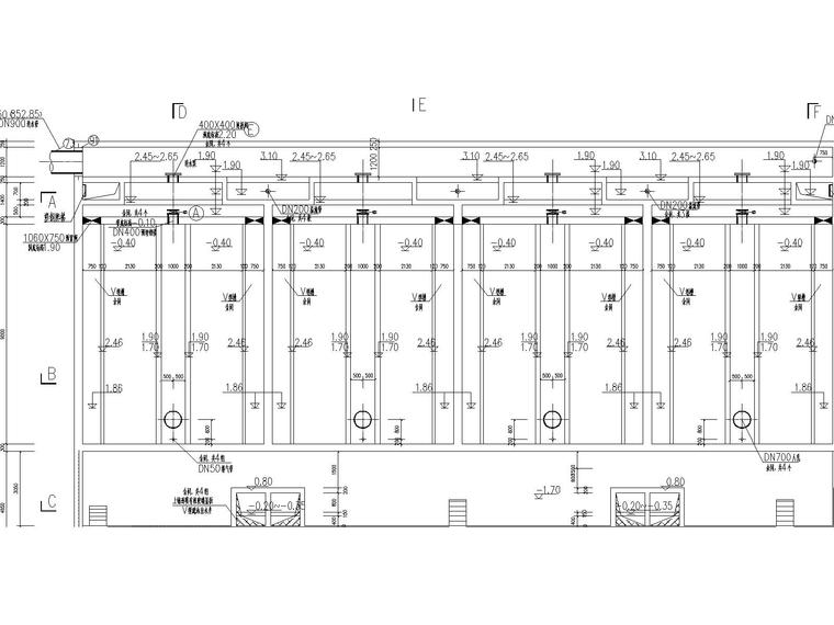 V型活性炭滤池全套施工图-2.50m标高平面图