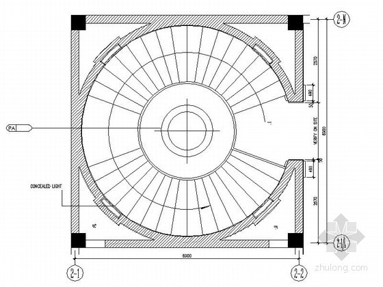 cad楼梯间设计资料下载-[杭州]酒店圆形楼梯间装修图