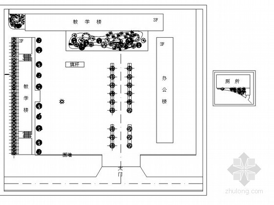 中学校区景观绿化施工图设计（含效果图）-平面 