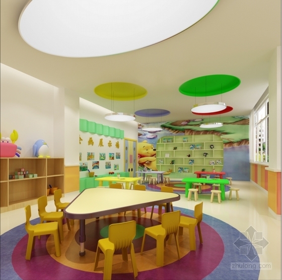 [新疆]维吾尔自治区清新现代风格幼儿园CAD装修施工图（含效果）美劳馆效果图