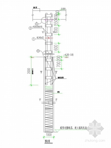 [福建]桩撑支护和土钉墙基坑支护施工图(附计算书)-竖向立柱剖面图 