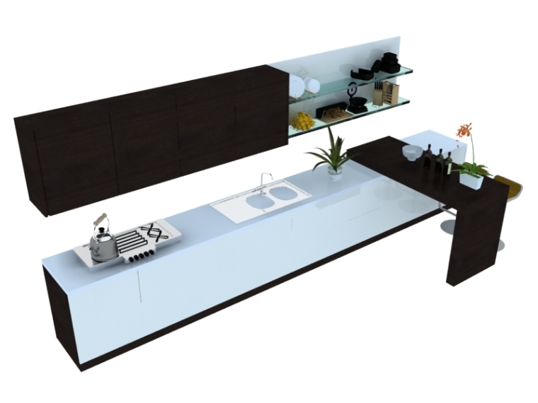 厨房设施3D模型资料下载-时尚简约橱柜3D模型下载