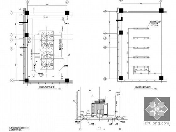[贵州]会展中心综合楼空调通风设计施工图(温湿度独立控制)-冷却塔水管及基础布置图