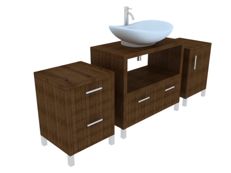 现代柜3d模型资料下载-现代木制洗手盆柜3D模型下载