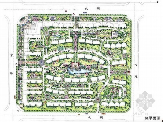 某小区宅间微地形剖面图资料下载-北京高档小区景观设计方案