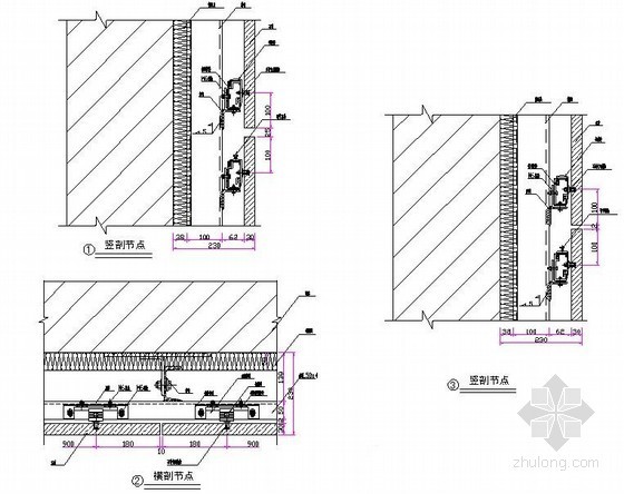 竖明横隐玻璃幕节点资料下载-石材幕墙标准节点详图（横剖、竖剖）