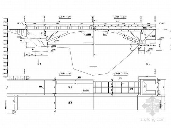 单孔拱桥cad设计图资料下载-1-50m现浇钢筋砼肋腋板刚架拱桥加宽设计图（21张）