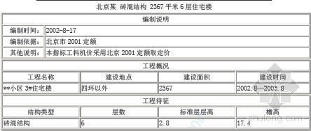 北京某砖混结构6层住宅楼资料下载-北京某砖混结构2367平米6层住宅楼造价分析