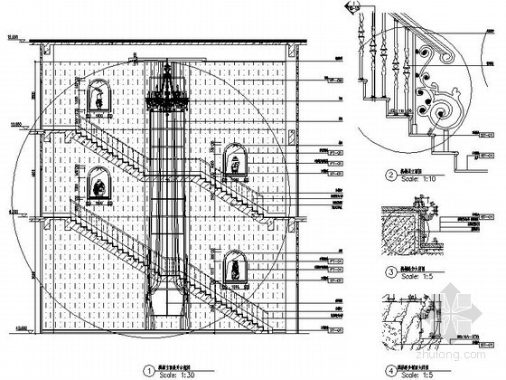 欧式楼梯模型下载资料下载-欧式某会所楼梯间详图