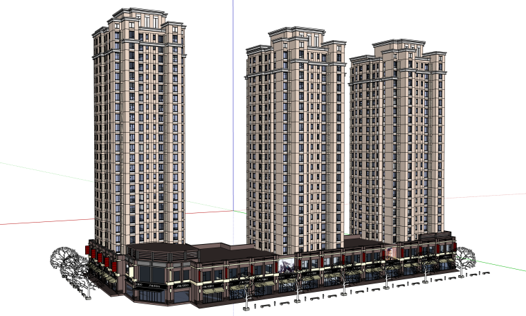 地中海高层居住建筑设计资料下载-高层豪华小区建筑设计模型